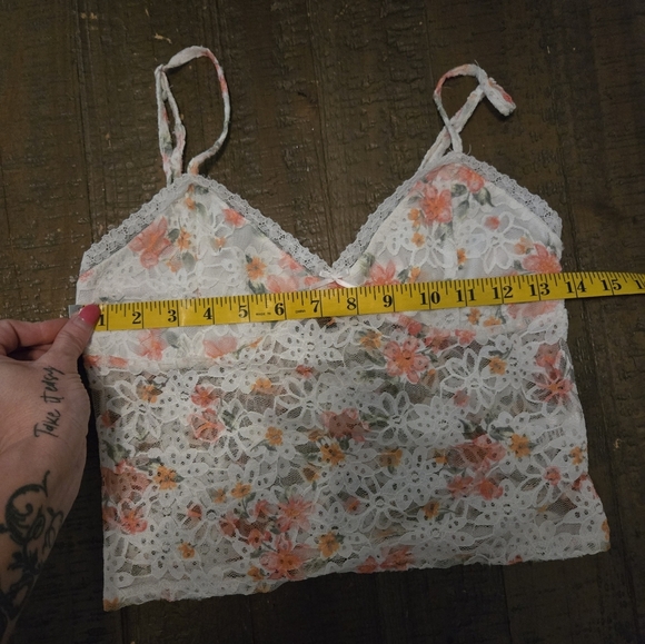 Medium Floral Lace Cami Sheer Mesh Y2k 90s Crop Top Vintage Fairycore 2000s Cute - Picture 6 of 8